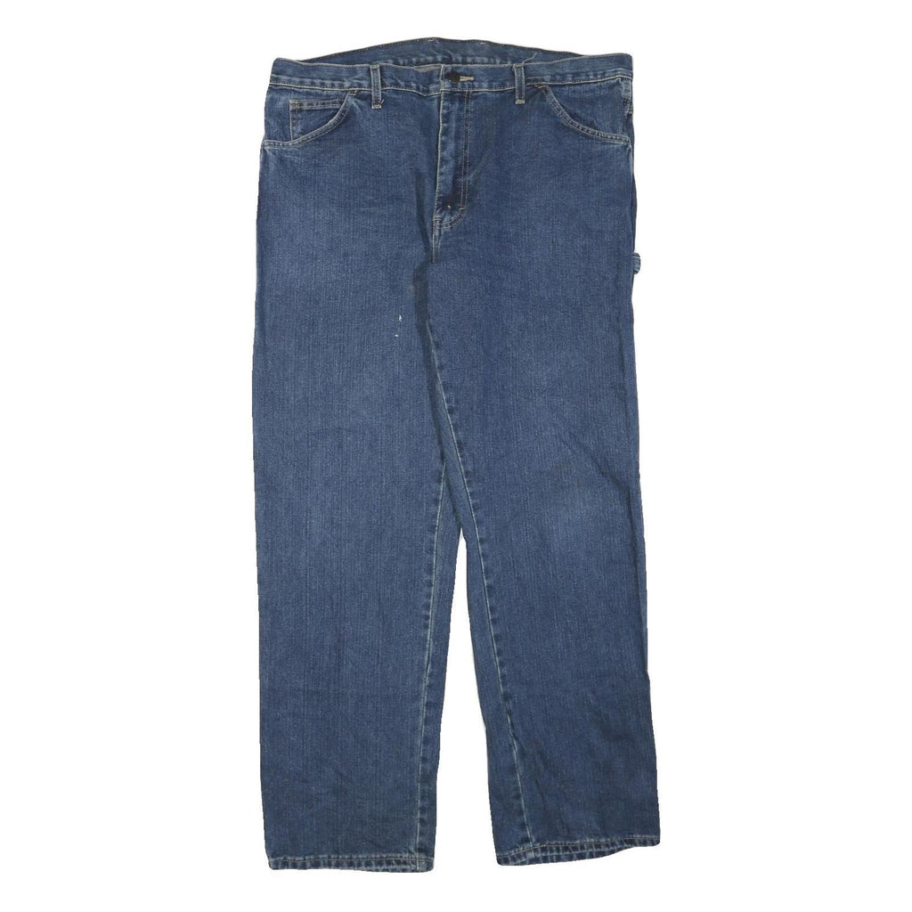 DICKIES Mens Blue Regular Fit Straight Denim Jeans W40 L32 Workwear Zip
