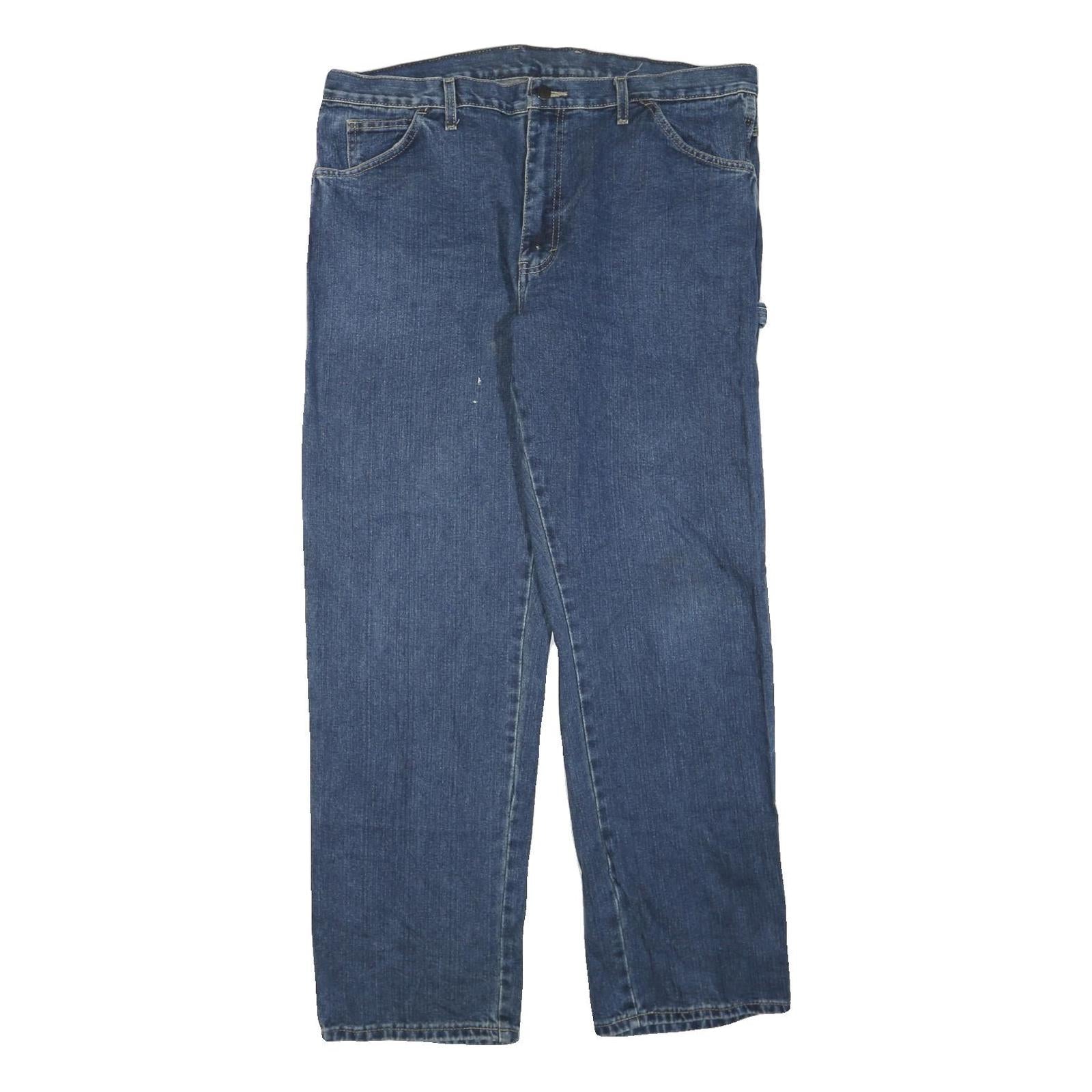 DICKIES Mens Blue Regular Fit Straight Denim Jeans W40 L32 Workwear Zip