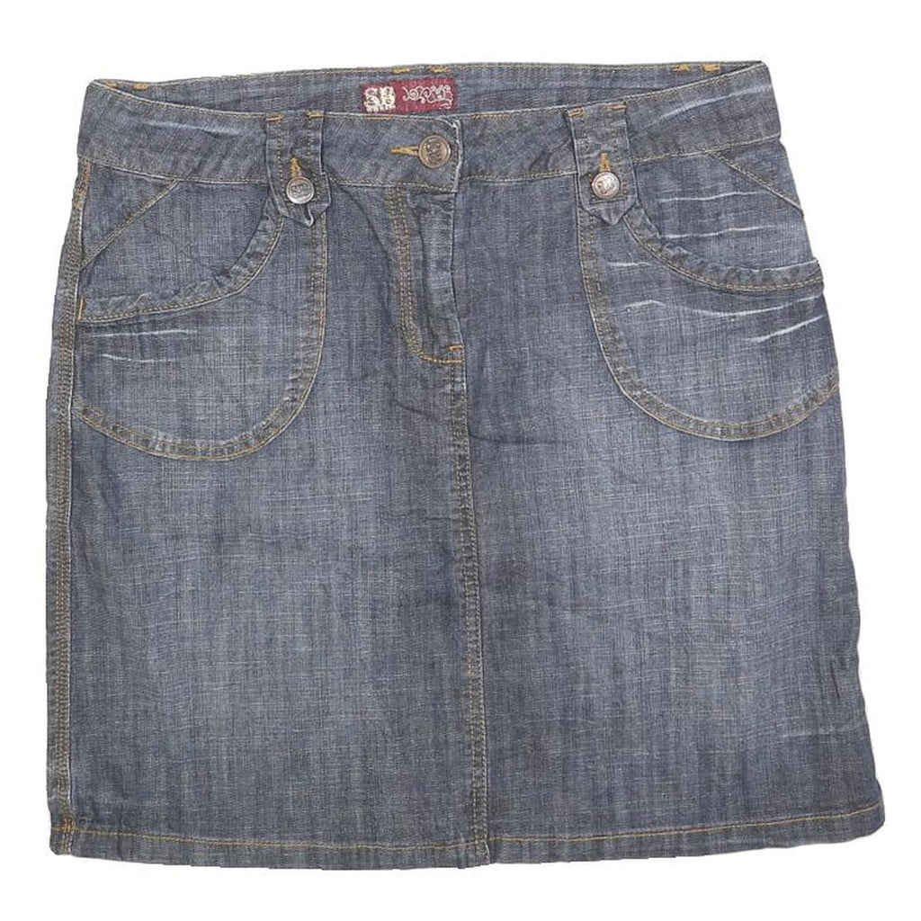 SB DENIM Womens Blue Cotton Blend Denim Mini Skirt Button Closure Casual Style M