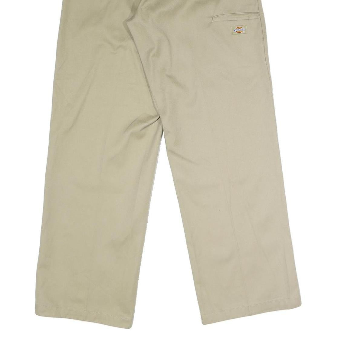 DICKIES Mens Polyester Blend Beige Loose Straight Trousers W32 L32 Workwear Zip