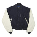 Mens Navy Blue & Cream Wool Blend Button Jacket XS Classic Bomber Style