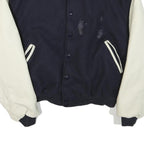 Mens Navy Blue & Cream Wool Blend Button Jacket XS Classic Bomber Style