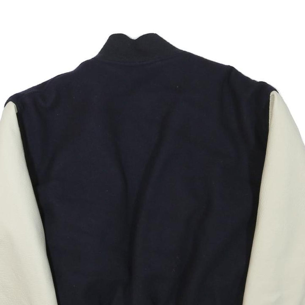 Mens Navy Blue & Cream Wool Blend Button Jacket XS Classic Bomber Style