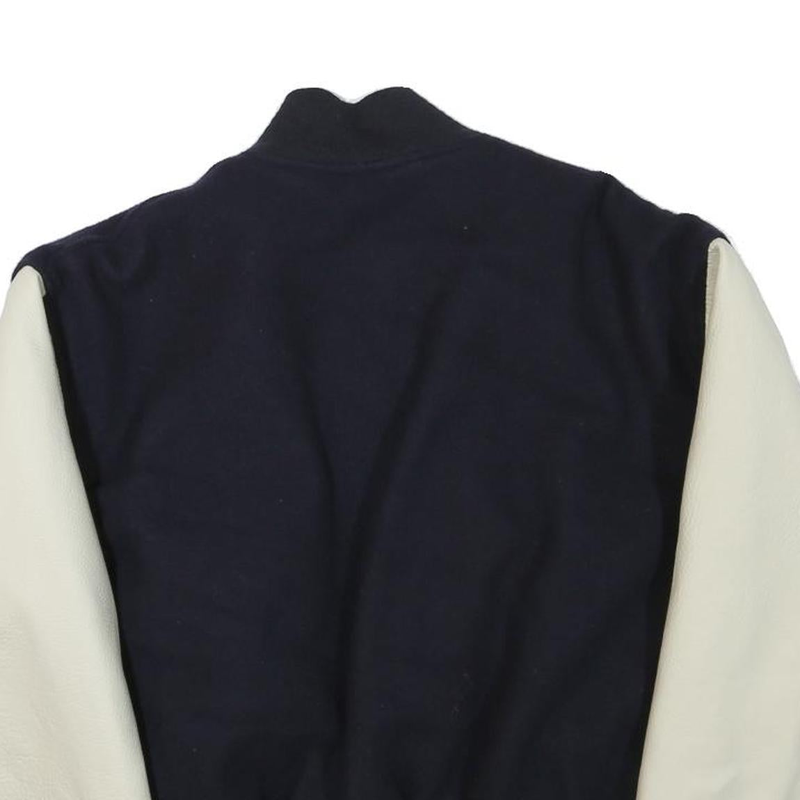 Mens Navy Blue & Cream Wool Blend Button Jacket XS Classic Bomber Style