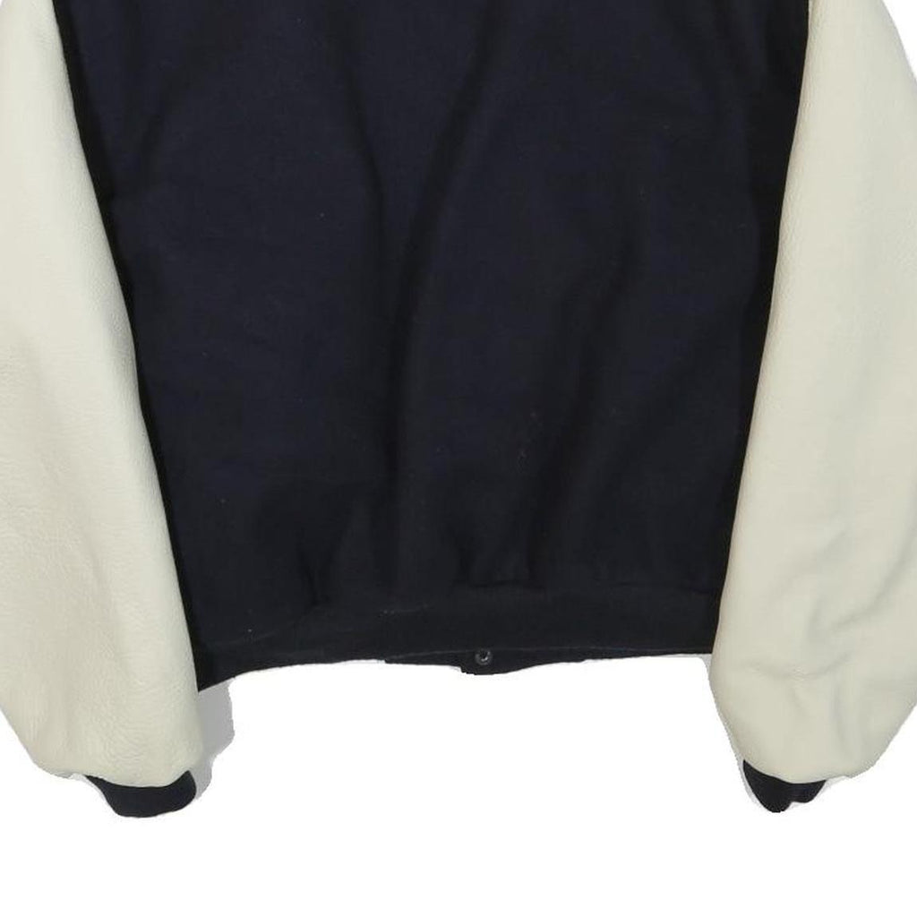 Mens Navy Blue & Cream Wool Blend Button Jacket XS Classic Bomber Style