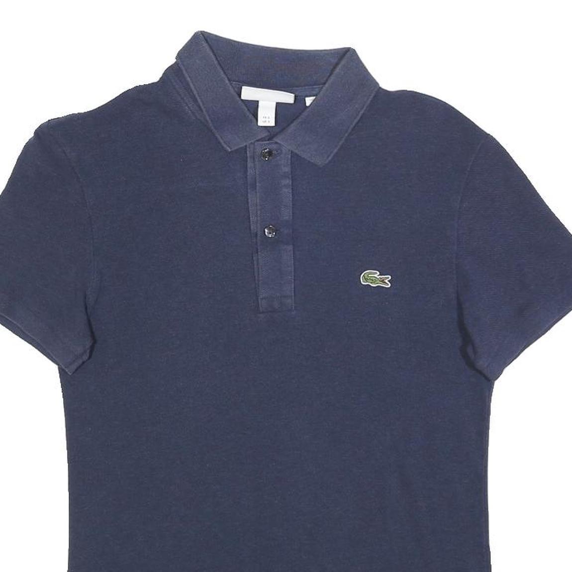 LACOSTE Mens Navy Blue Cotton Blend Short Sleeve Polo Shirt S Classic Fit
