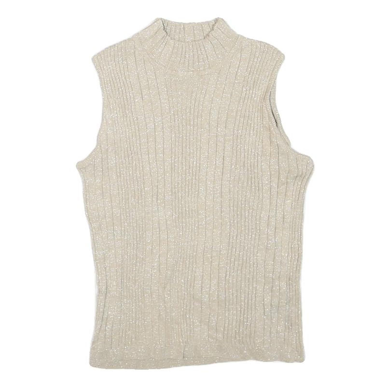 ESSENTIALS Womens Cream Sleeveless Round Neck Ribbed Top S Lightweight Knit