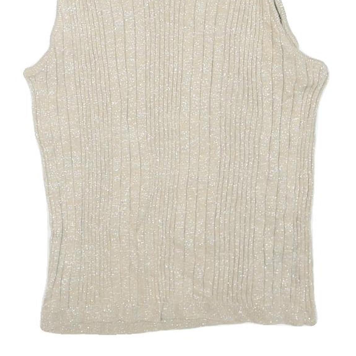 ESSENTIALS Womens Cream Sleeveless Round Neck Ribbed Top S Lightweight Knit