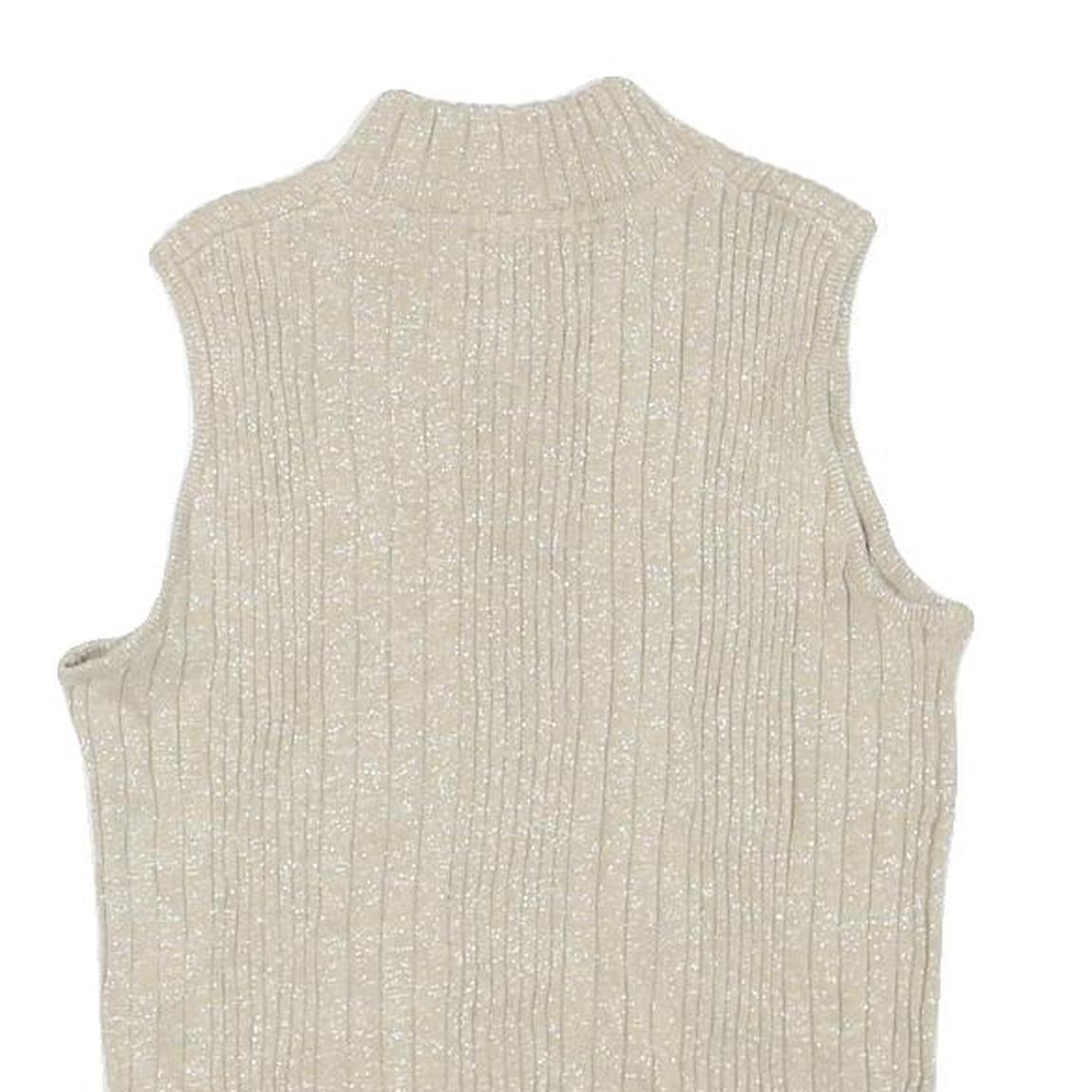 ESSENTIALS Womens Cream Sleeveless Round Neck Ribbed Top S Lightweight Knit