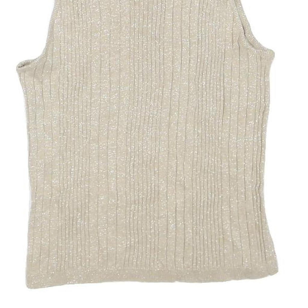 ESSENTIALS Womens Cream Sleeveless Round Neck Ribbed Top S Lightweight Knit