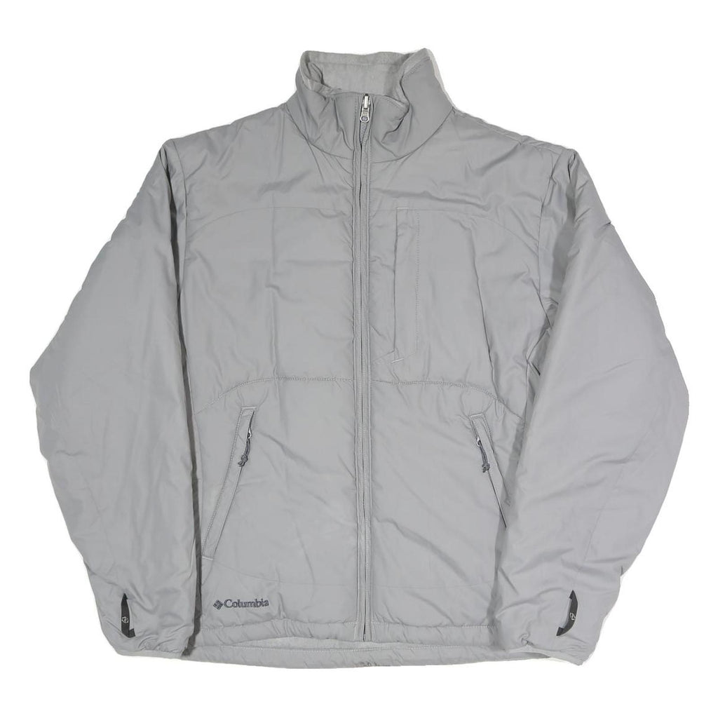 COLUMBIA Mens Grey Jacket M Polyester Blend Plain Zip Outdoor Warm Lightweight