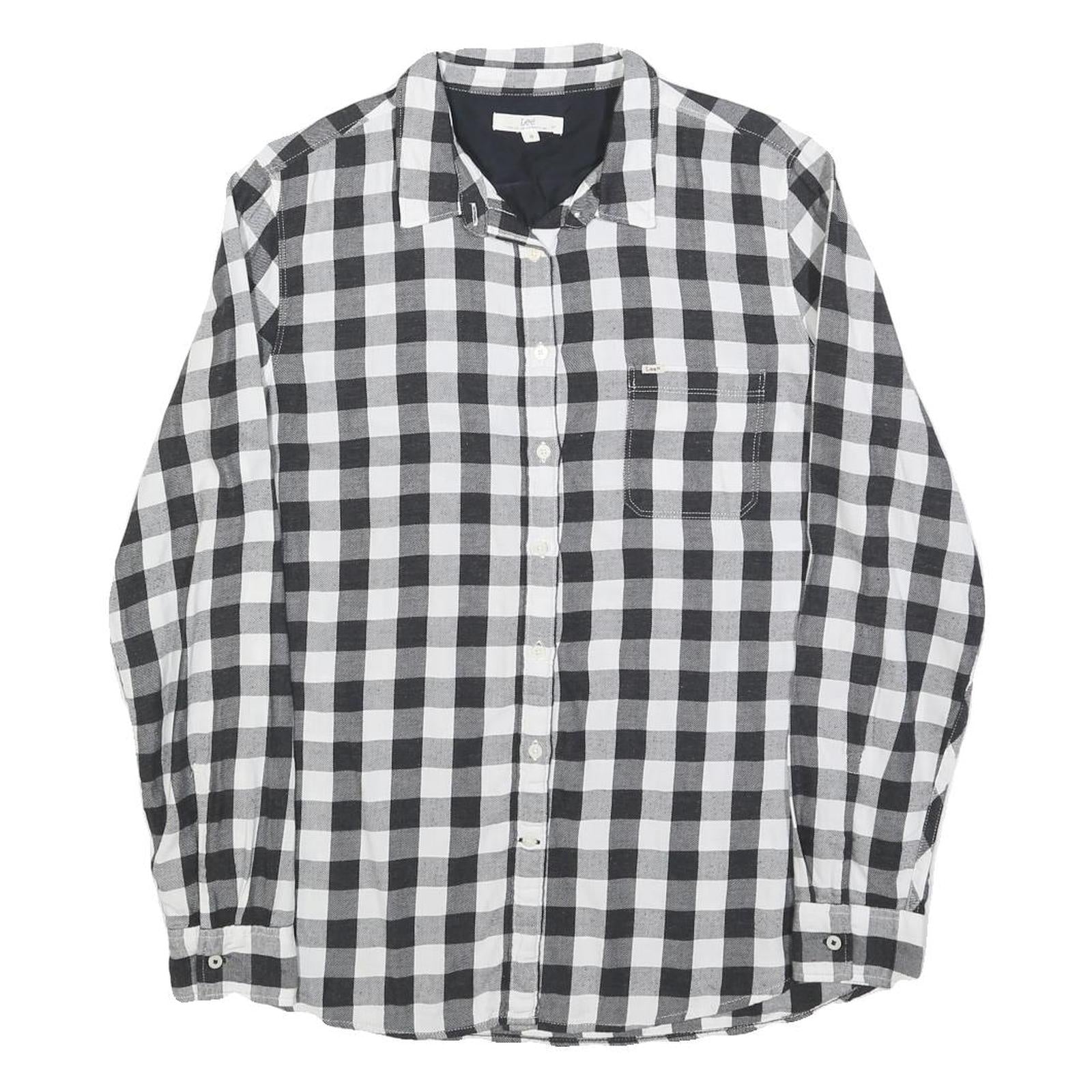 LEE Womens Black & White Check Shirt M Button-Up Casual Cotton Blend