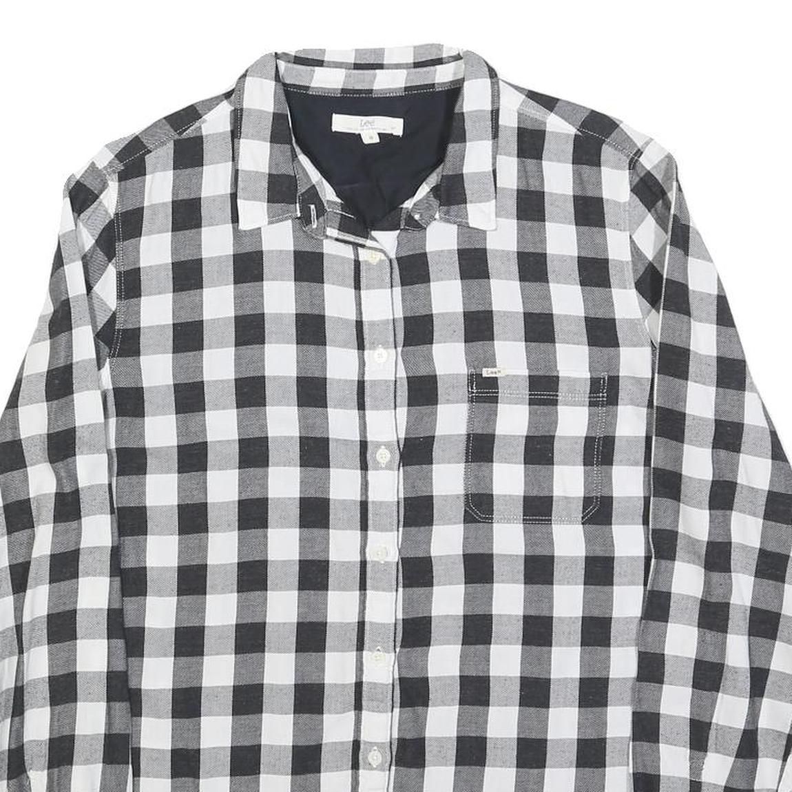 LEE Womens Black & White Check Shirt M Button-Up Casual Cotton Blend