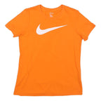 NIKE Womens Orange Cotton Blend T-Shirt L Short Sleeve Crew Neck Sport Style