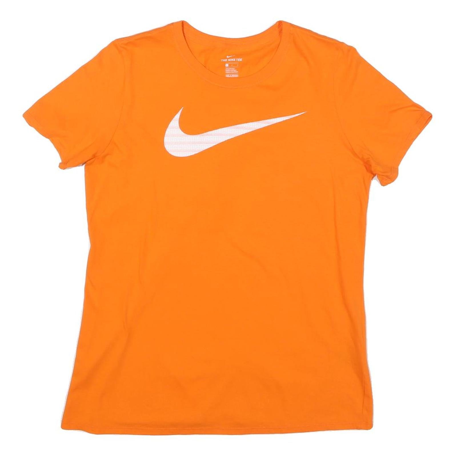 NIKE Womens Orange Cotton Blend T-Shirt L Short Sleeve Crew Neck Sport Style