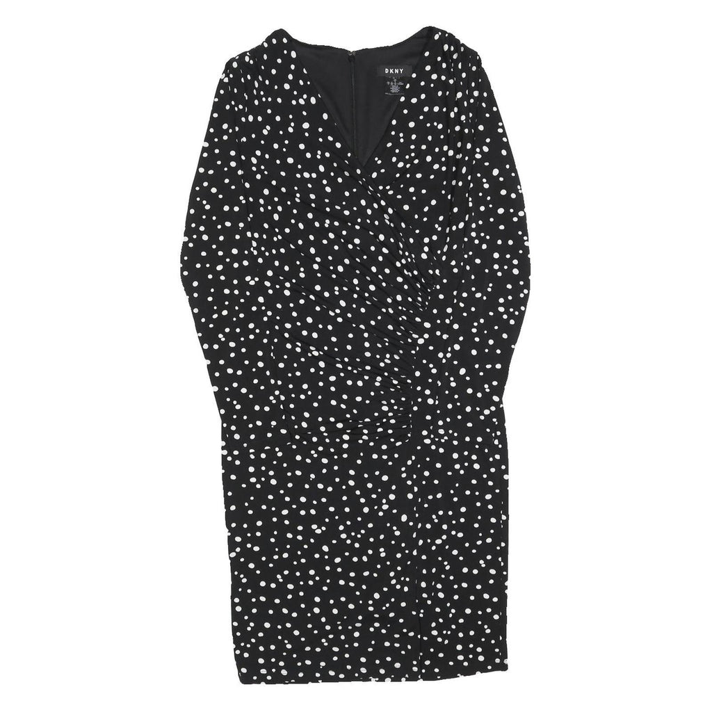 DKNY Womens Black & White Polka Dot Day Dress Polyester Blend Long Sleeve Knee