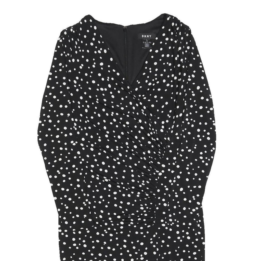 DKNY Womens Black & White Polka Dot Day Dress Polyester Blend Long Sleeve Knee