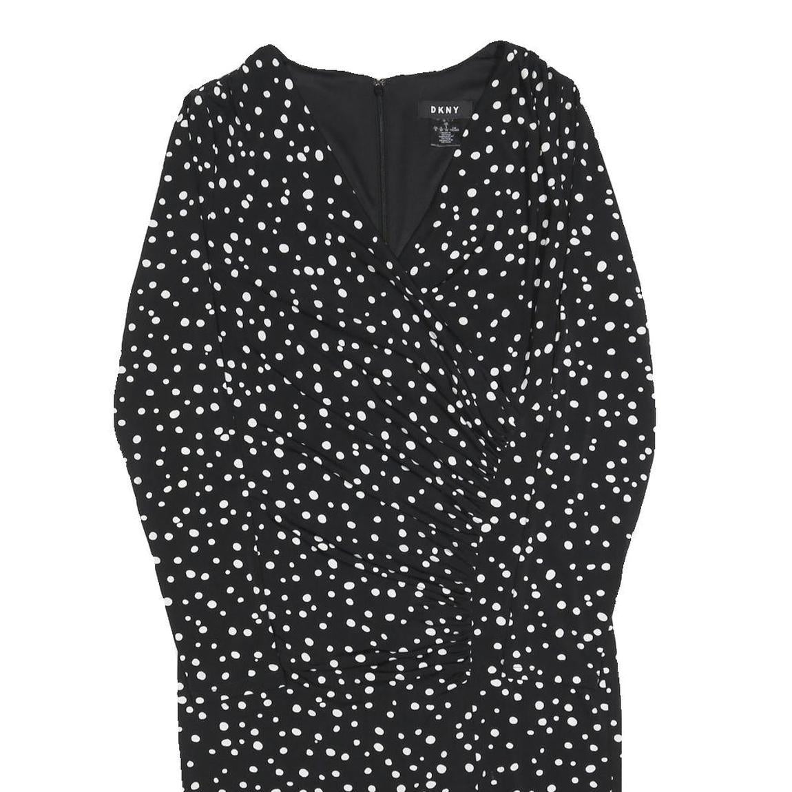 DKNY Womens Black & White Polka Dot Day Dress Polyester Blend Long Sleeve Knee