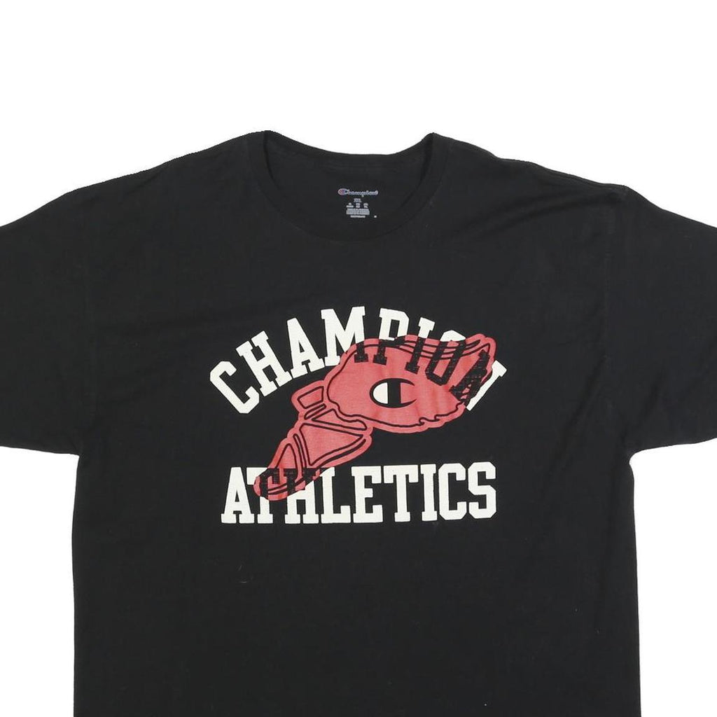CHAMPION Mens Black & Red Graphic T-Shirt 2XL Short Sleeve Crew Neck Cotton