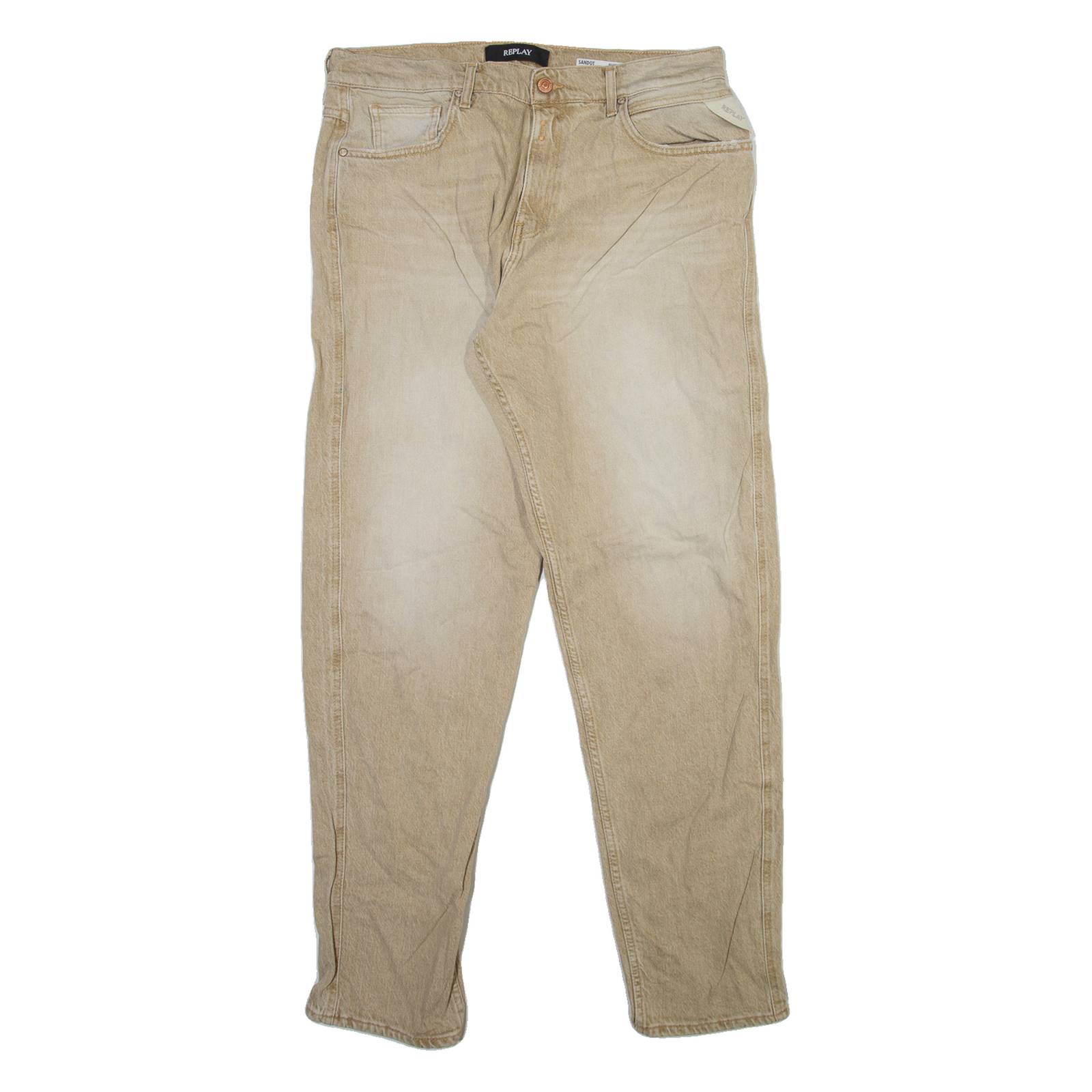 REPLAY Mens Jeans Beige Regular Tapered Stone Wash W32 L32