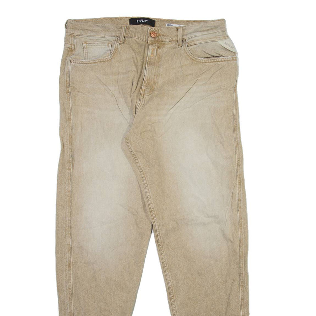 REPLAY Mens Jeans Beige Regular Tapered Stone Wash W32 L32
