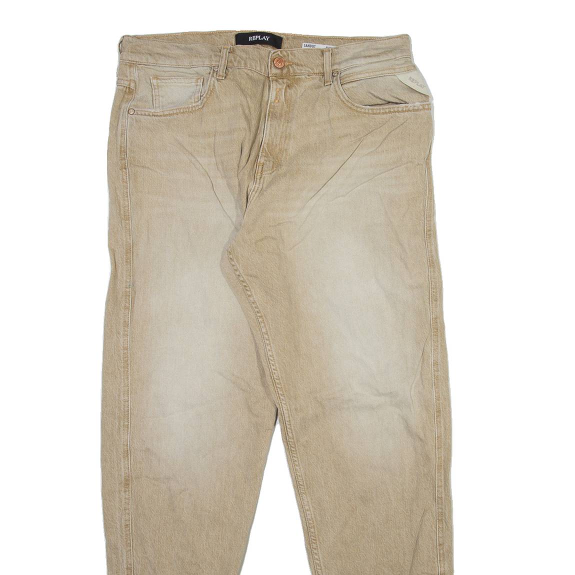 REPLAY Mens Jeans Beige Regular Tapered Stone Wash W32 L32