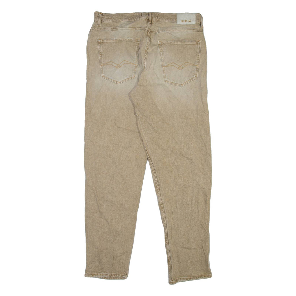 REPLAY Mens Jeans Beige Regular Tapered Stone Wash W32 L32