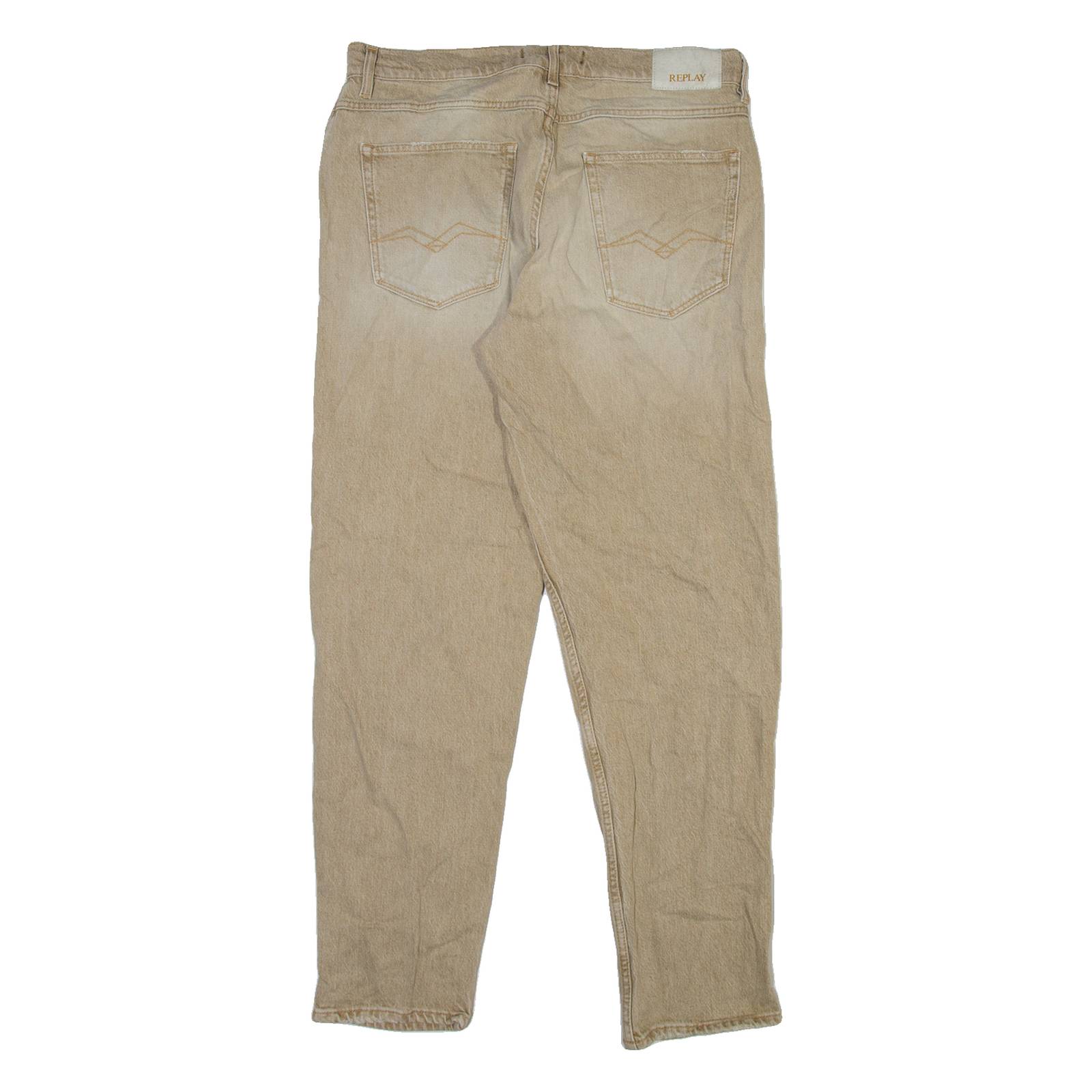 REPLAY Mens Jeans Beige Regular Tapered Stone Wash W32 L32