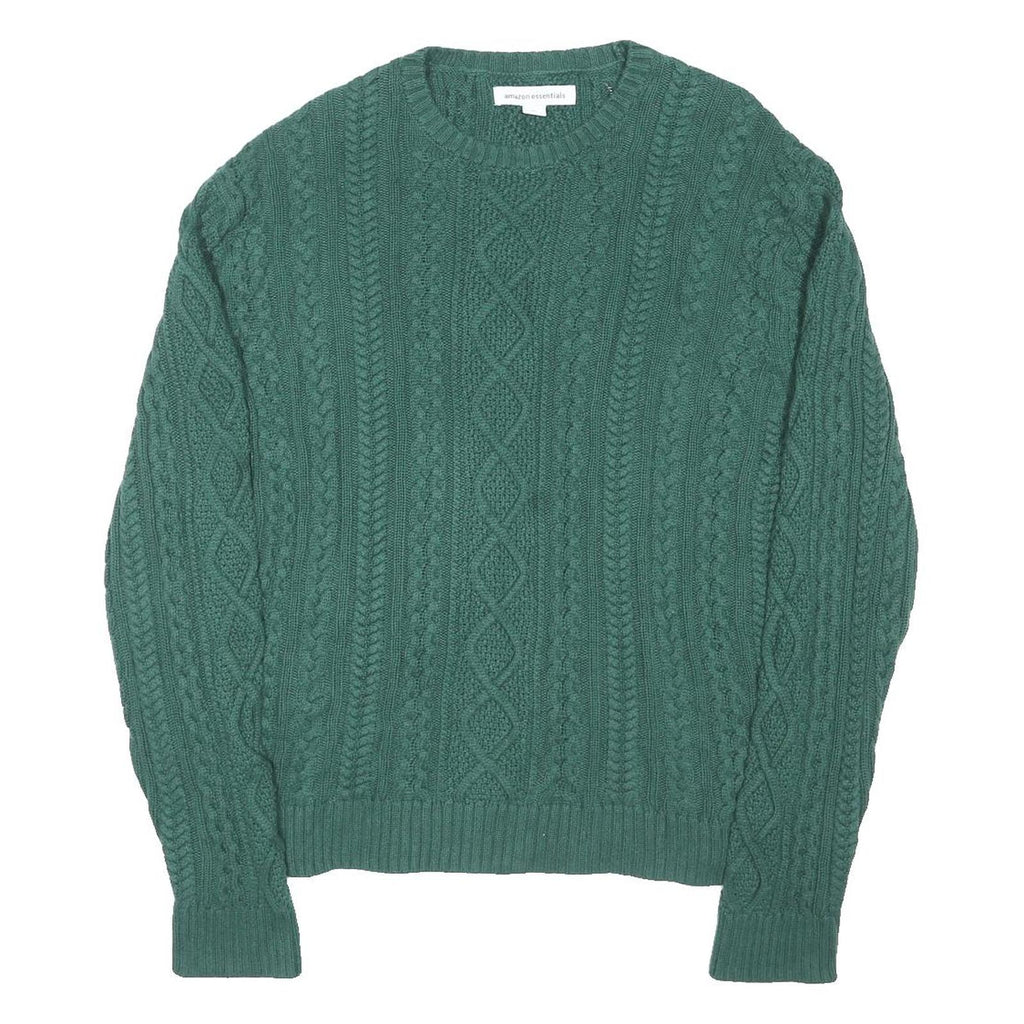 AMAZON ESSENTIALS Mens Green Cable Knit Jumper Crew Neck Regular XL Cotton Blend