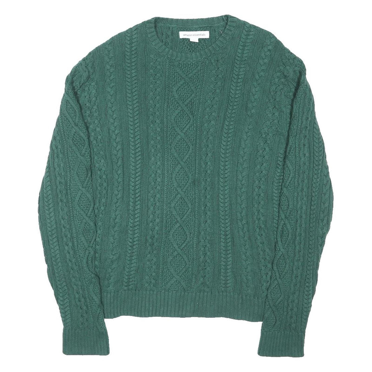 AMAZON ESSENTIALS Mens Green Cable Knit Jumper Crew Neck Regular XL Cotton Blend