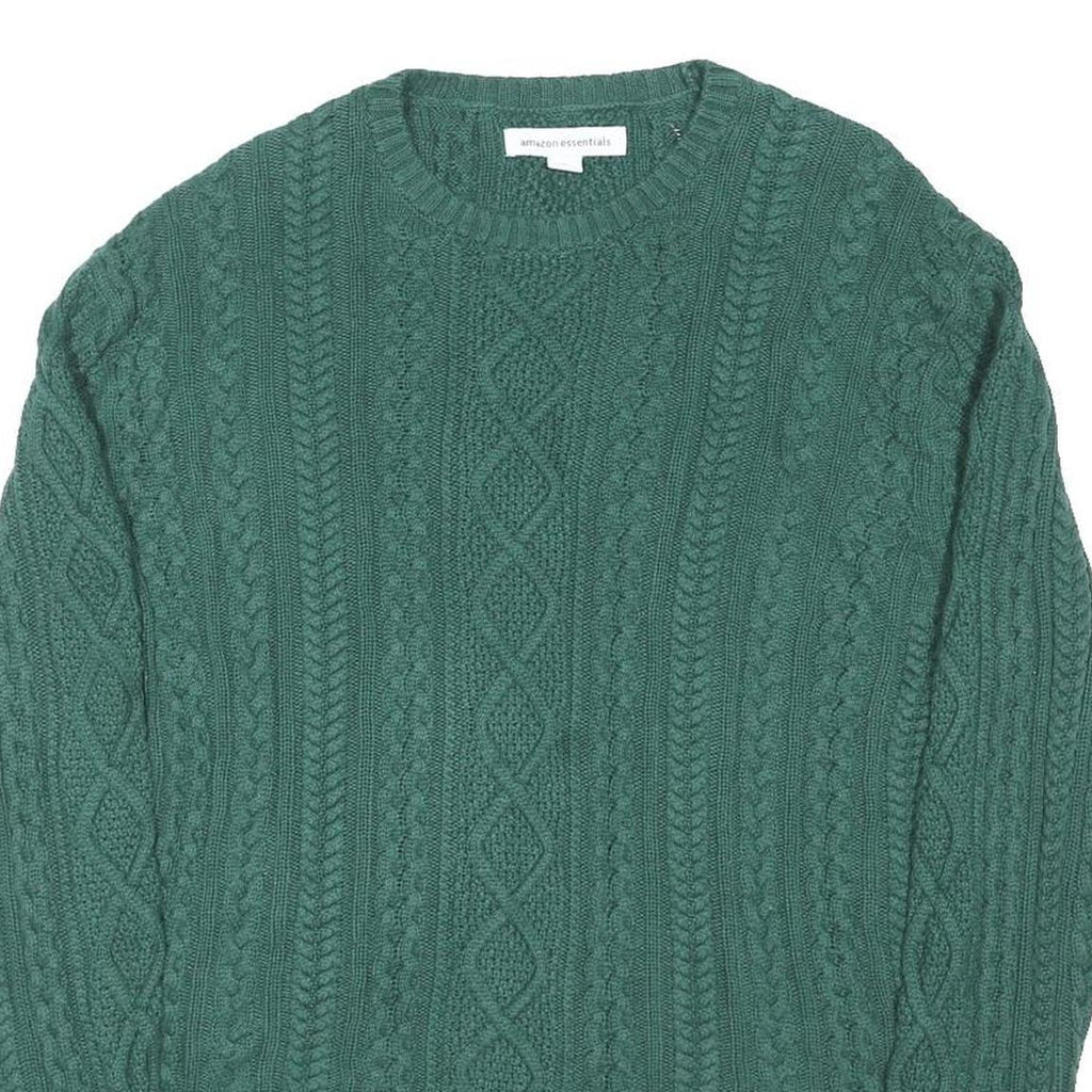 AMAZON ESSENTIALS Mens Green Cable Knit Jumper Crew Neck Regular XL Cotton Blend