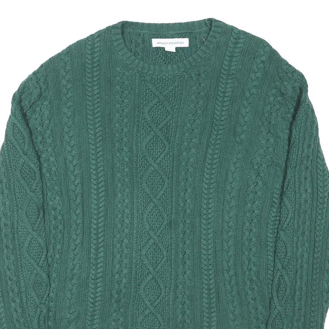 AMAZON ESSENTIALS Mens Green Cable Knit Jumper Crew Neck Regular XL Cotton Blend