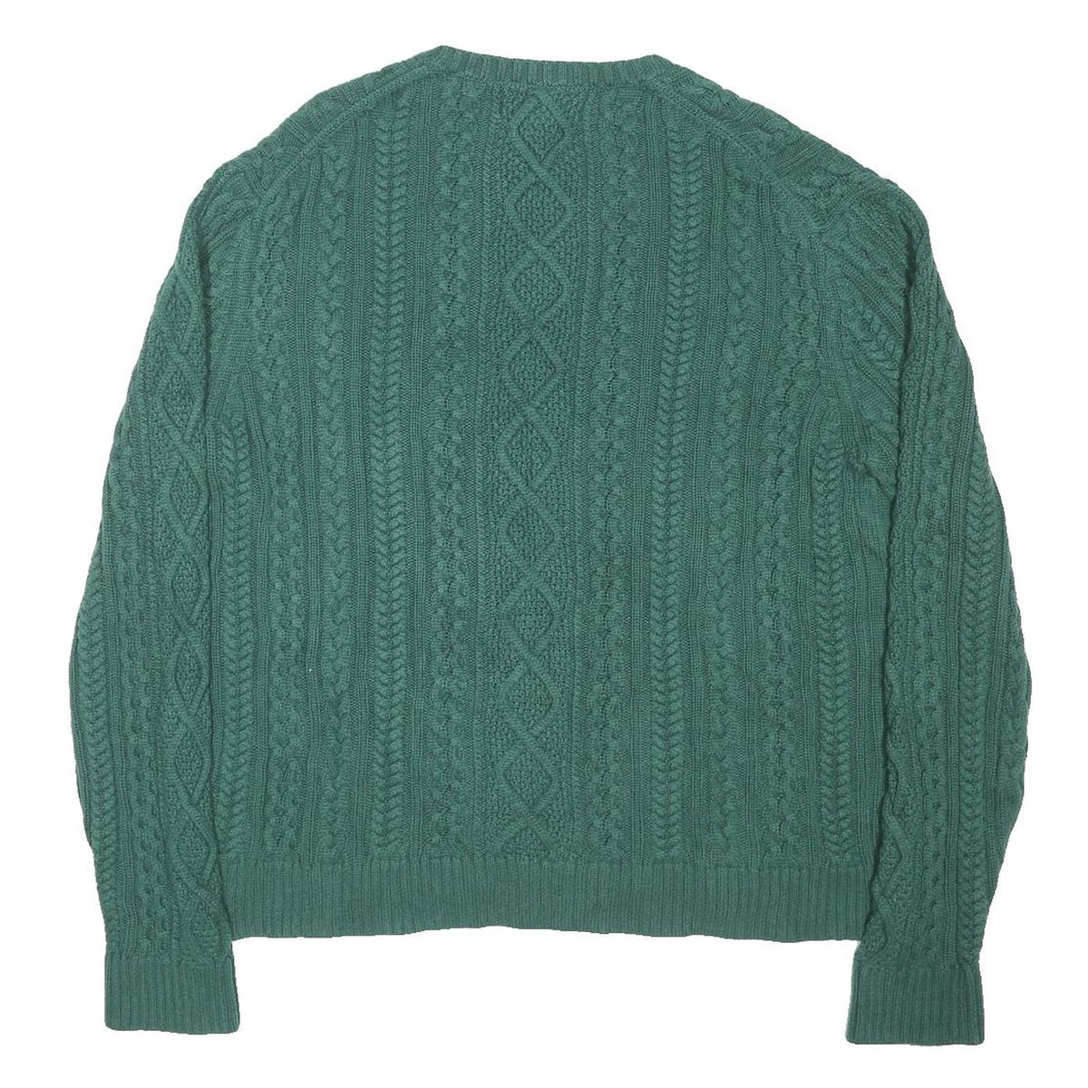 AMAZON ESSENTIALS Mens Green Cable Knit Jumper Crew Neck Regular XL Cotton Blend