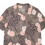 Womens Beige & Pink Printed Short Sleeve Button Neck Polyester Blend Top L