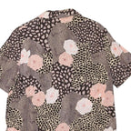 Womens Beige & Pink Printed Short Sleeve Button Neck Polyester Blend Top L