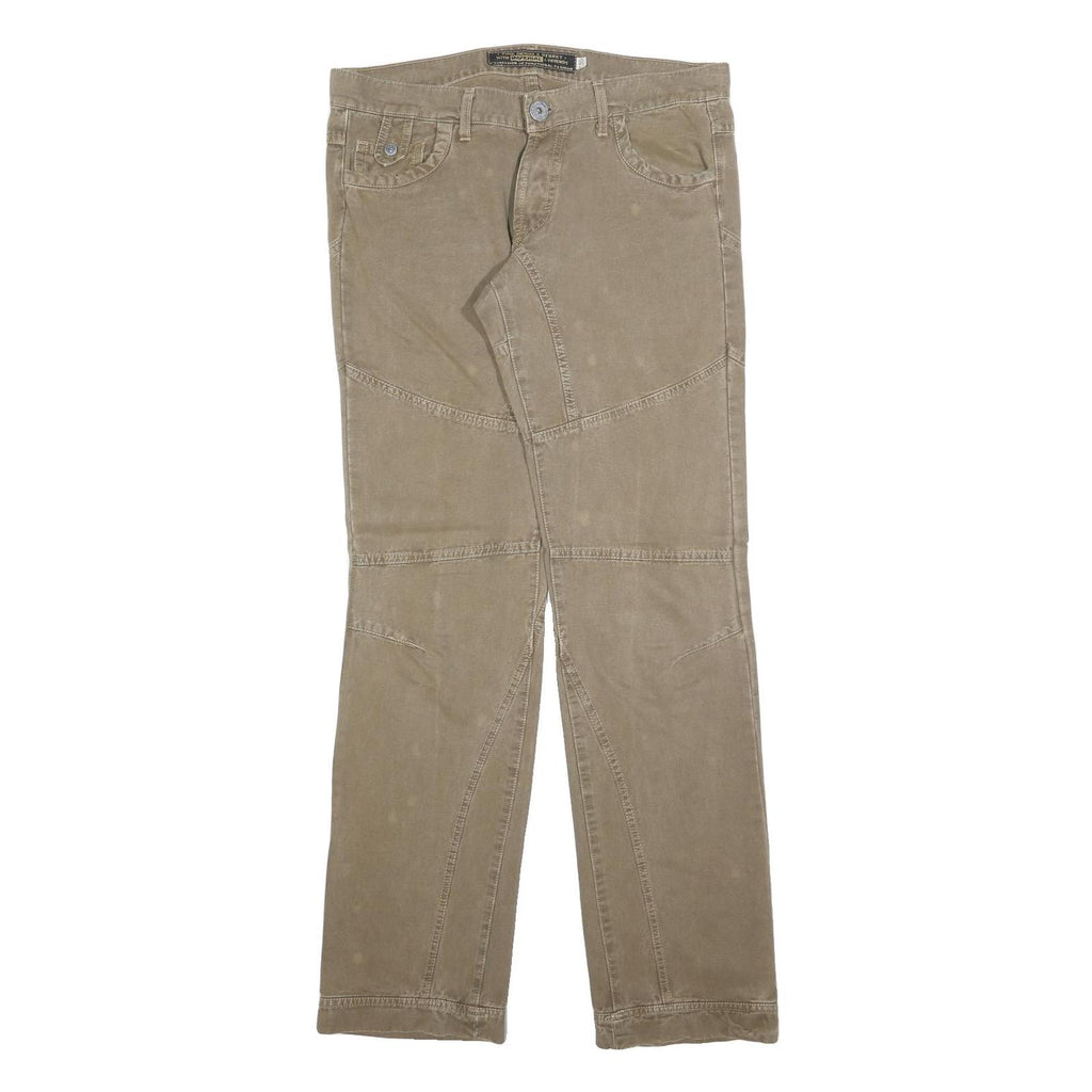 IMERPIAL Mens Cotton Blend Beige Regular Fit Straight Leg Trousers W36 L36