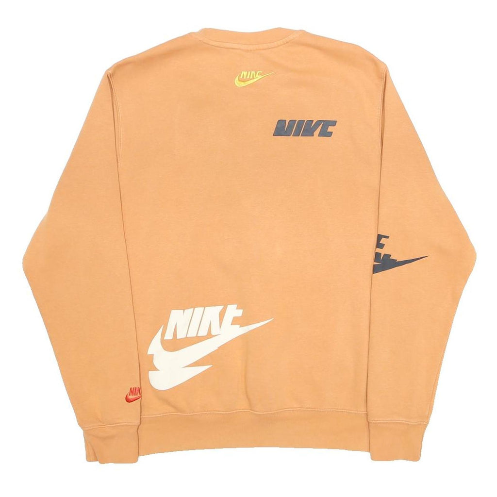 NIKE Mens Beige Pullover M Logo Print Cotton Blend Crew Neck Sweatshirt