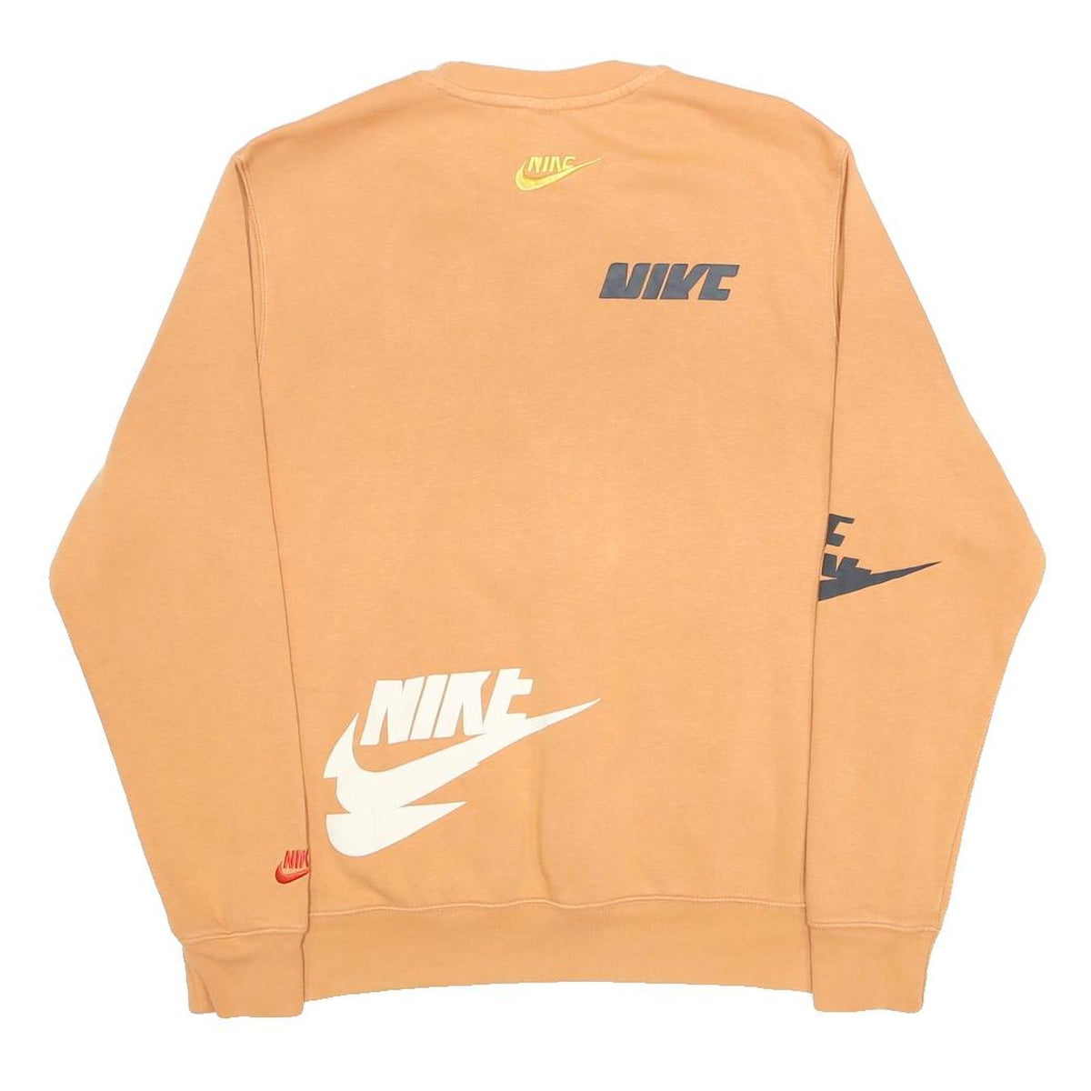 NIKE Mens Beige Pullover M Logo Print Cotton Blend Crew Neck Sweatshirt