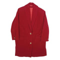 Womens Red Wool Blend Button Jacket M Plain Classic Fit Long Sleeve