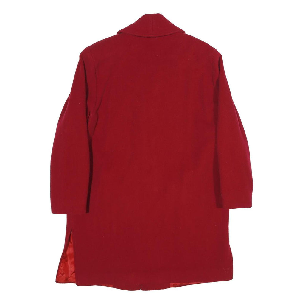 Womens Red Wool Blend Button Jacket M Plain Classic Fit Long Sleeve