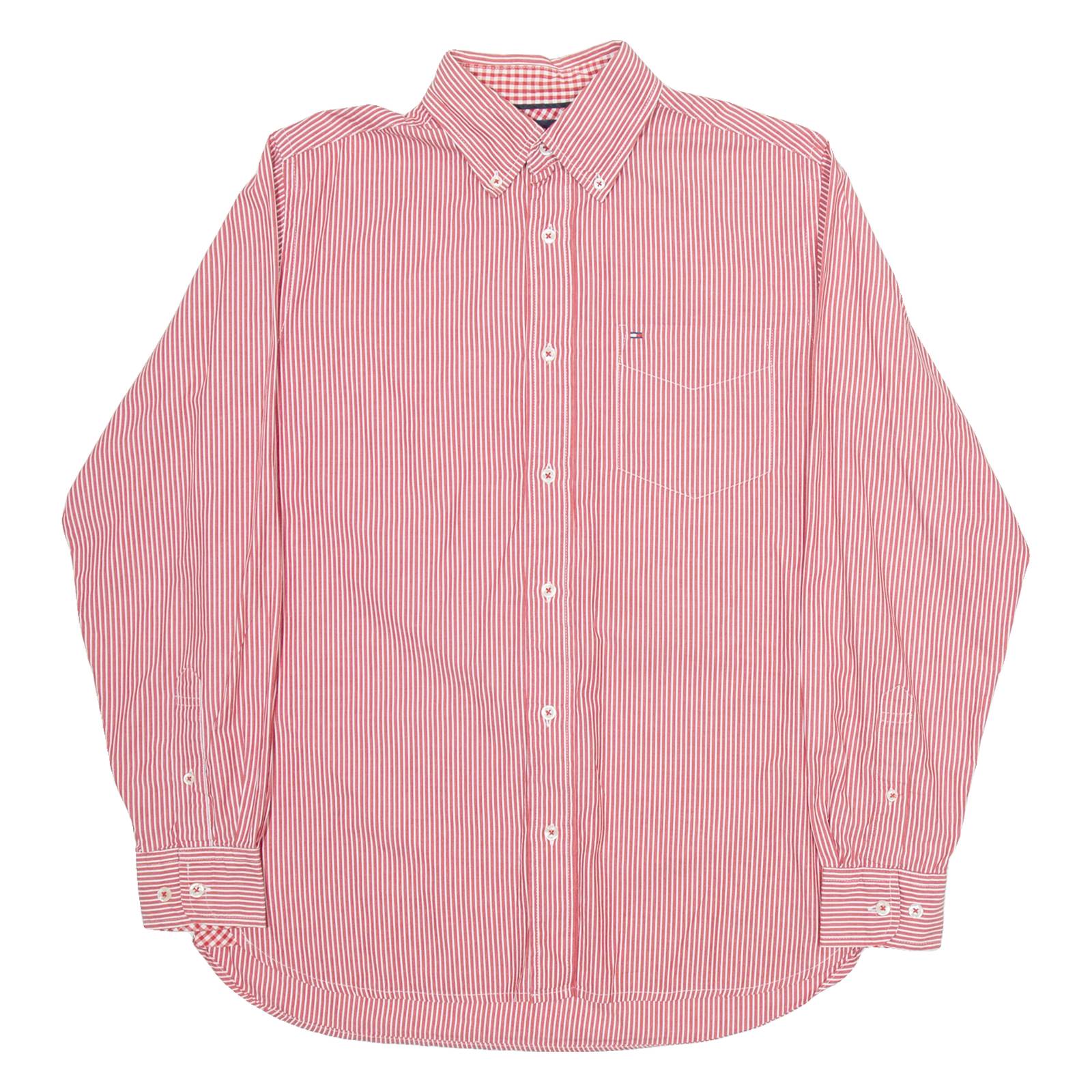 TOMMY HILFIGER Mens Shirt Red Striped Long Sleeve S