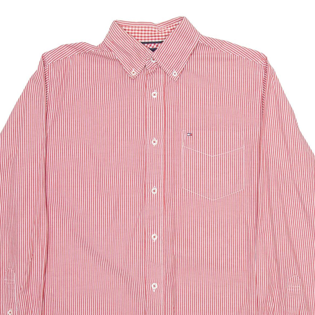 TOMMY HILFIGER Mens Shirt Red Striped Long Sleeve S