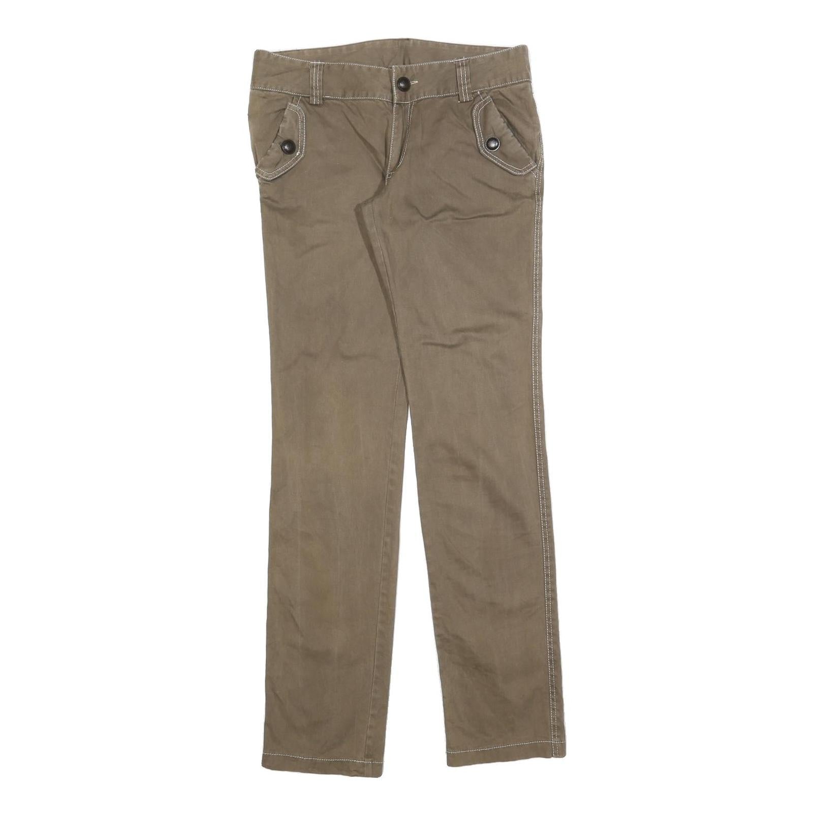 Womens Slim Fit Cotton Blend Khaki Trousers W30 L32 Casual Zip Pockets