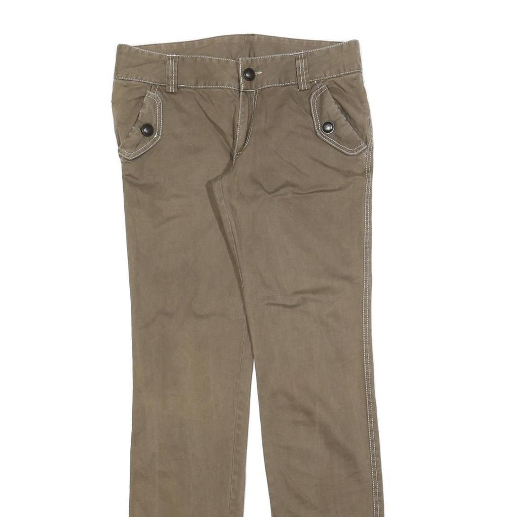 Womens Slim Fit Cotton Blend Khaki Trousers W30 L32 Casual Zip Pockets