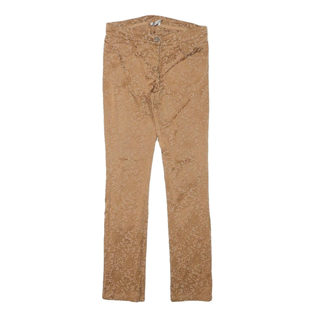 REISS Womens Polyester Blend Slim Trousers W28 L30 Tan Jacquard Floral Pattern