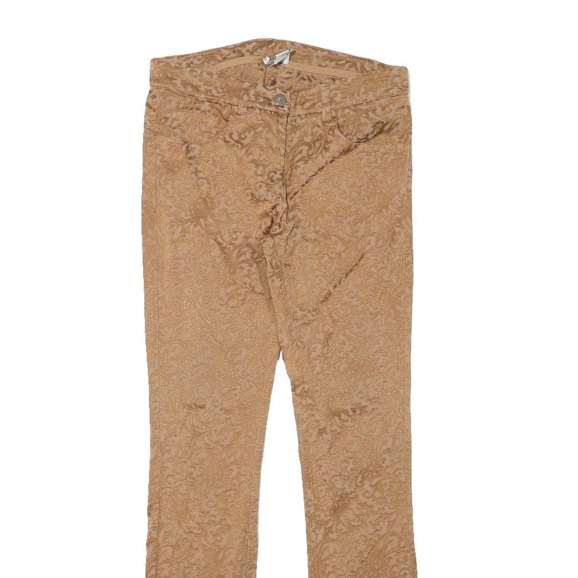 REISS Womens Polyester Blend Slim Trousers W28 L30 Tan Jacquard Floral Pattern