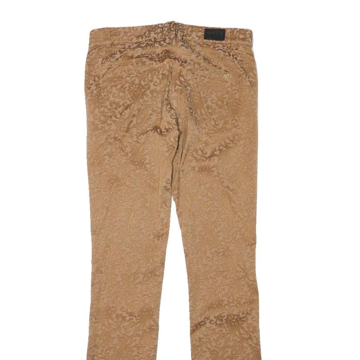 REISS Womens Polyester Blend Slim Trousers W28 L30 Tan Jacquard Floral Pattern