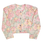 Womens Pink & Yellow Floral Cotton Blend Jacket M Button Plain Vintage Style