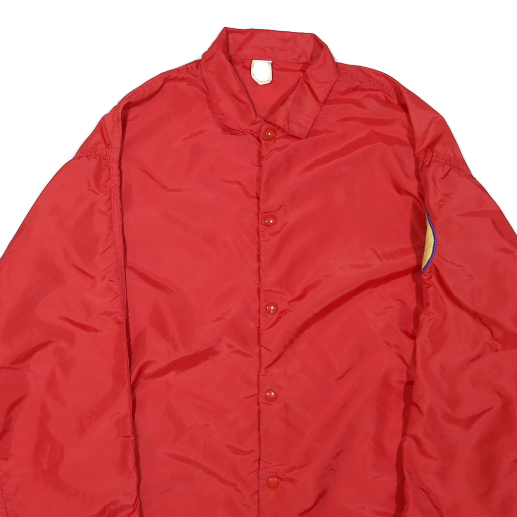 Mens Red Lightweight Nylon Button Jacket L Plain Casual Outerwear