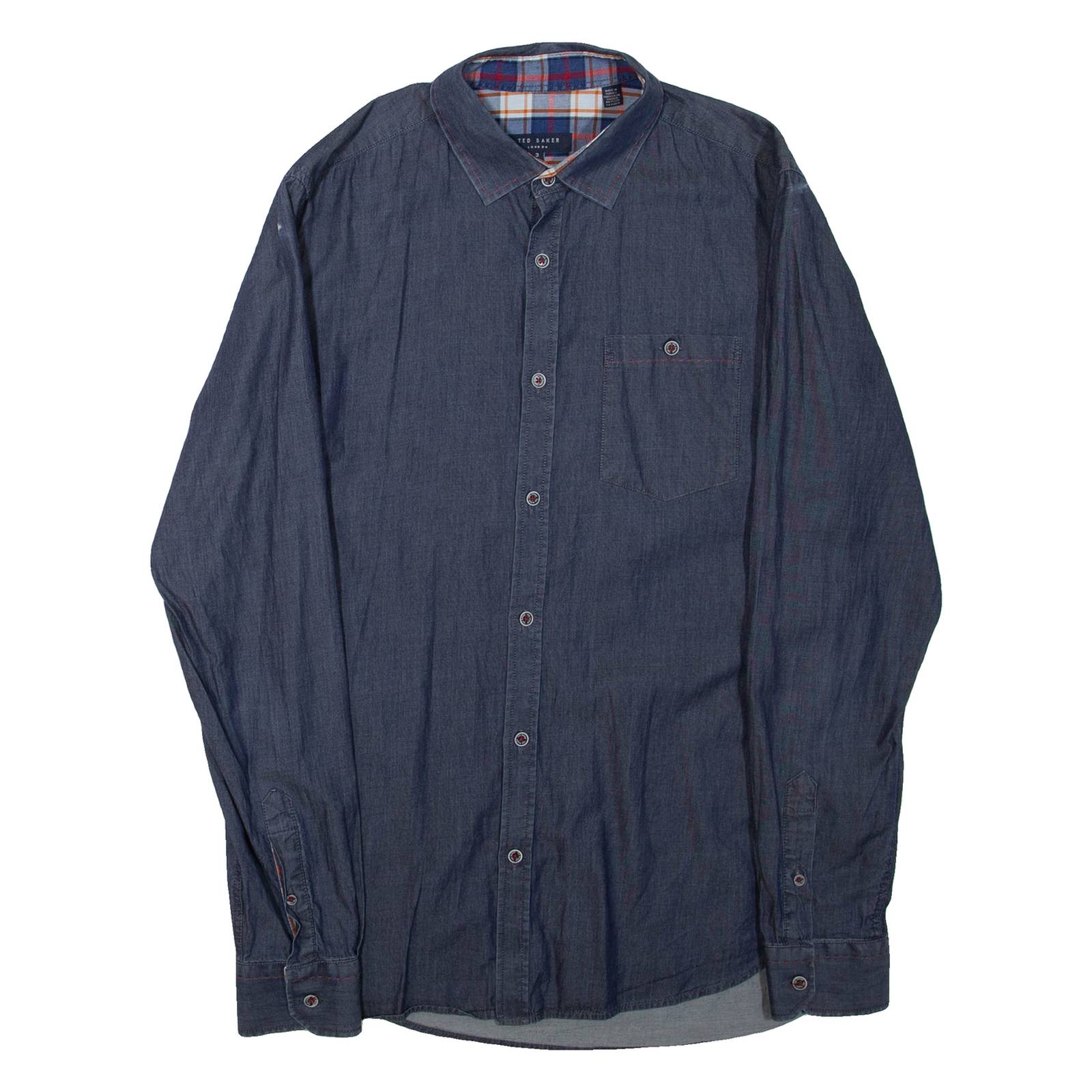 TED BAKER Mens Plain Shirt Blue Long Sleeve S